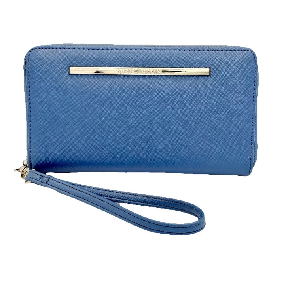 Steve Madden Bzippy Zip-Around Organizing Detachable Wristlet Wallet Ocean Blue